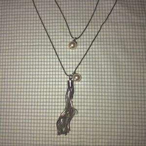 Long Layered Tassel & Pearl Necklace • Silver